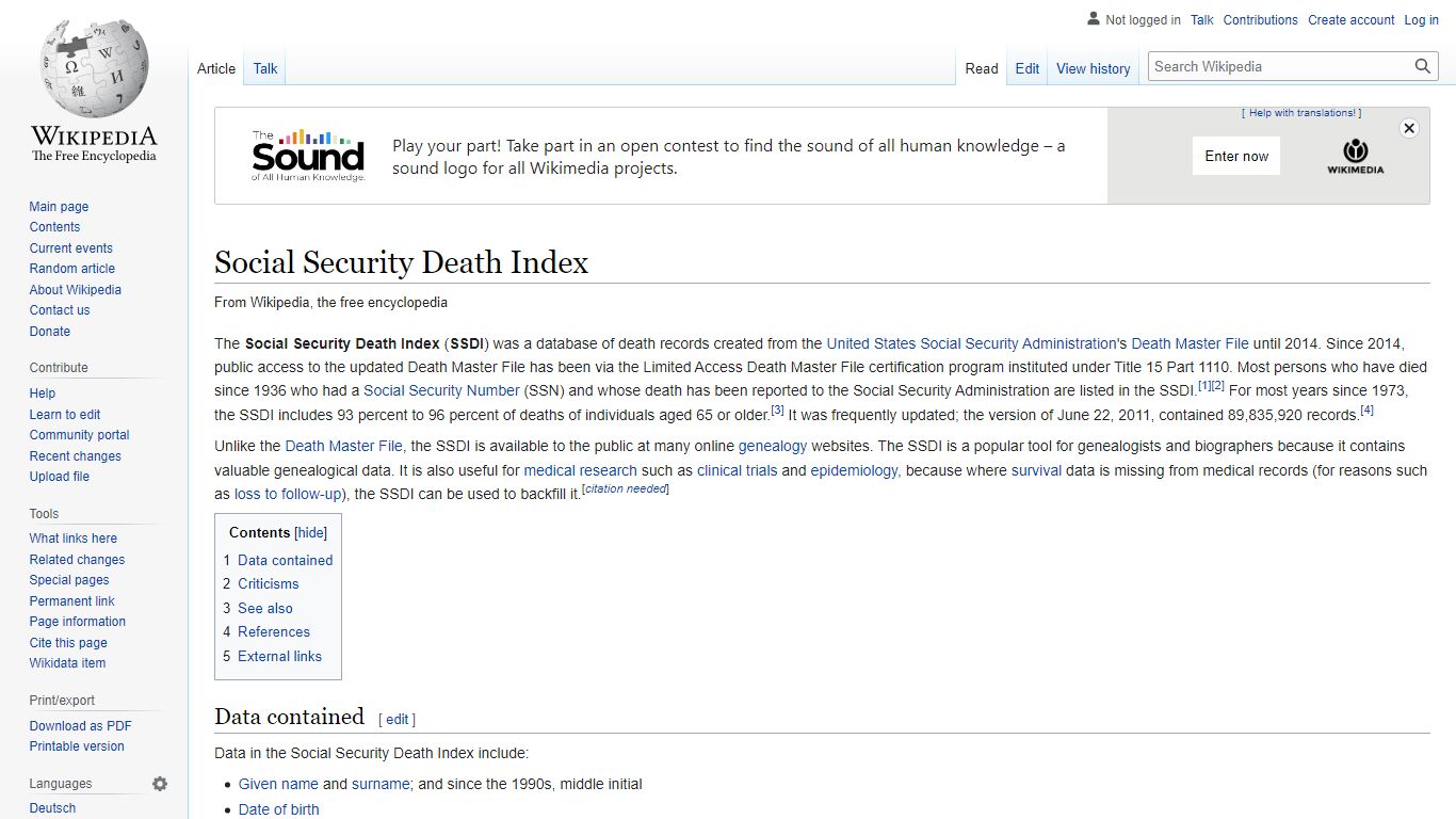 Social Security Death Index - Wikipedia